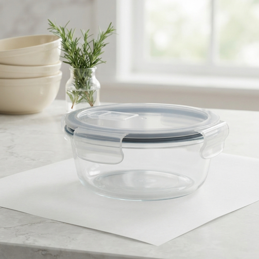 Round Glass Lunch Box with Plastic Lid