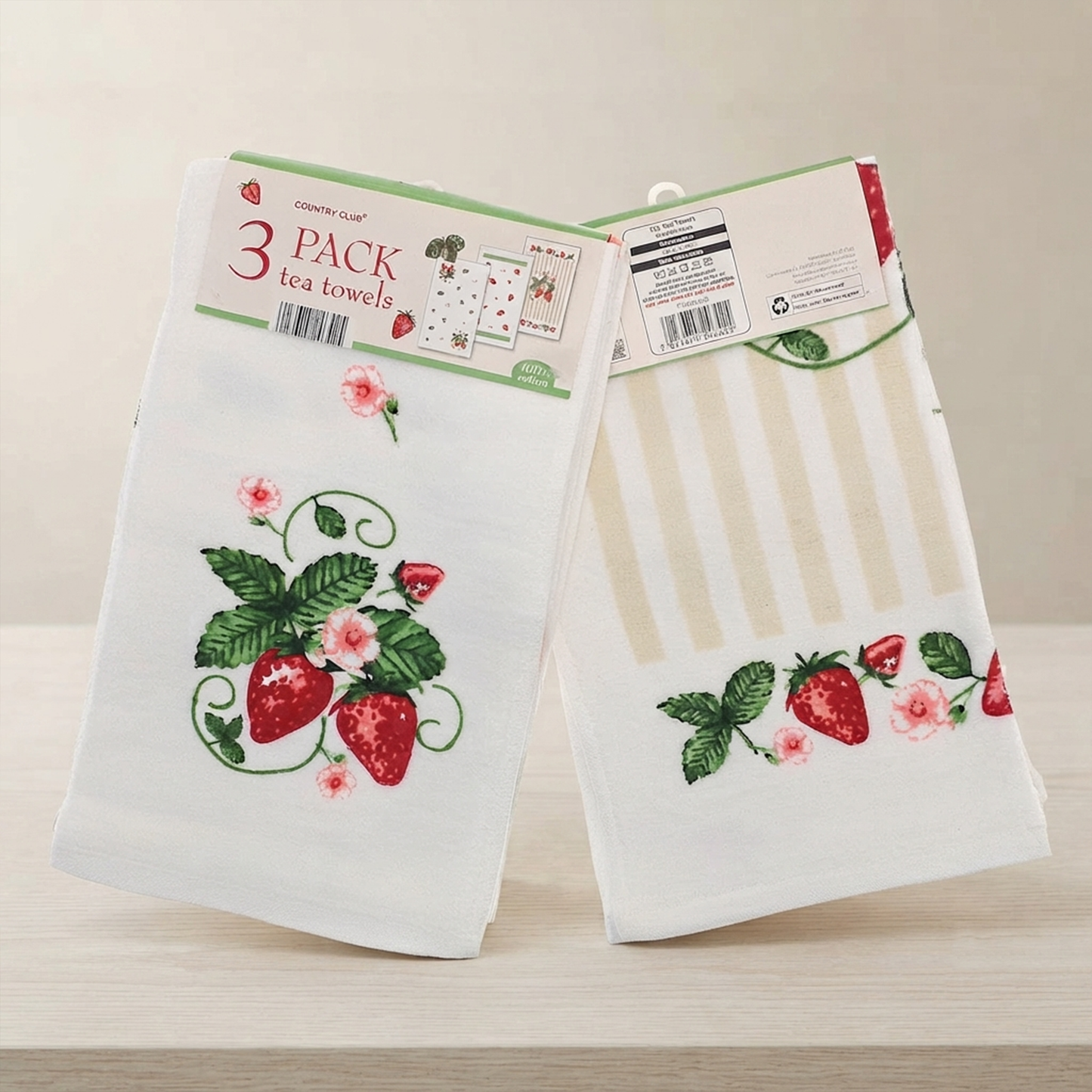 Pack of 3 Tea Towels – Strawberry Design