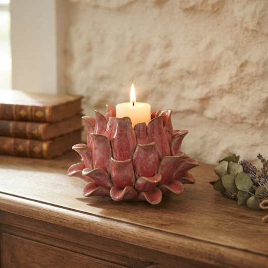 Stoneware Candle Holder – Pink, 14.5 x 14.5x11cm
