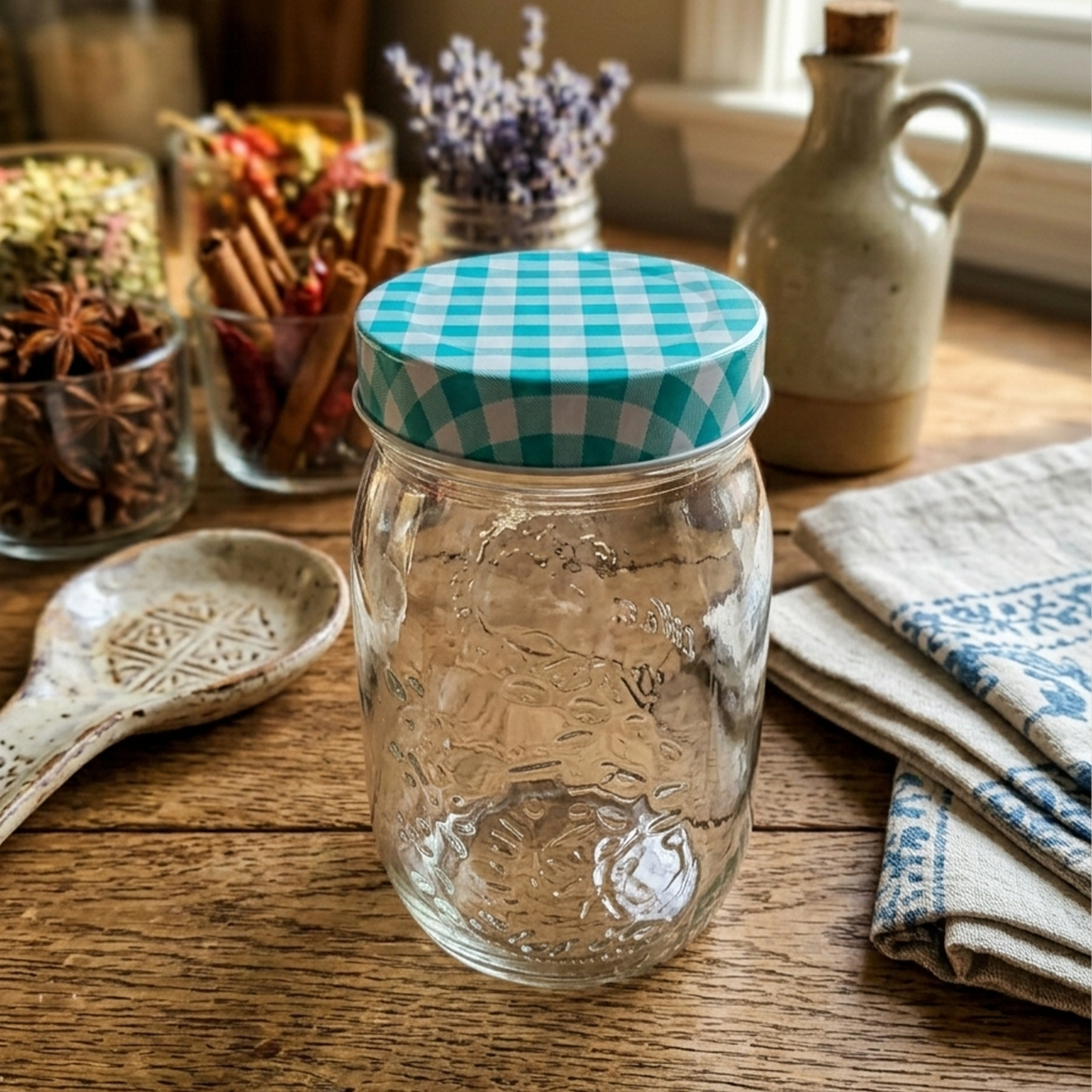 Glass Jar With Gingham Lid - 500ML