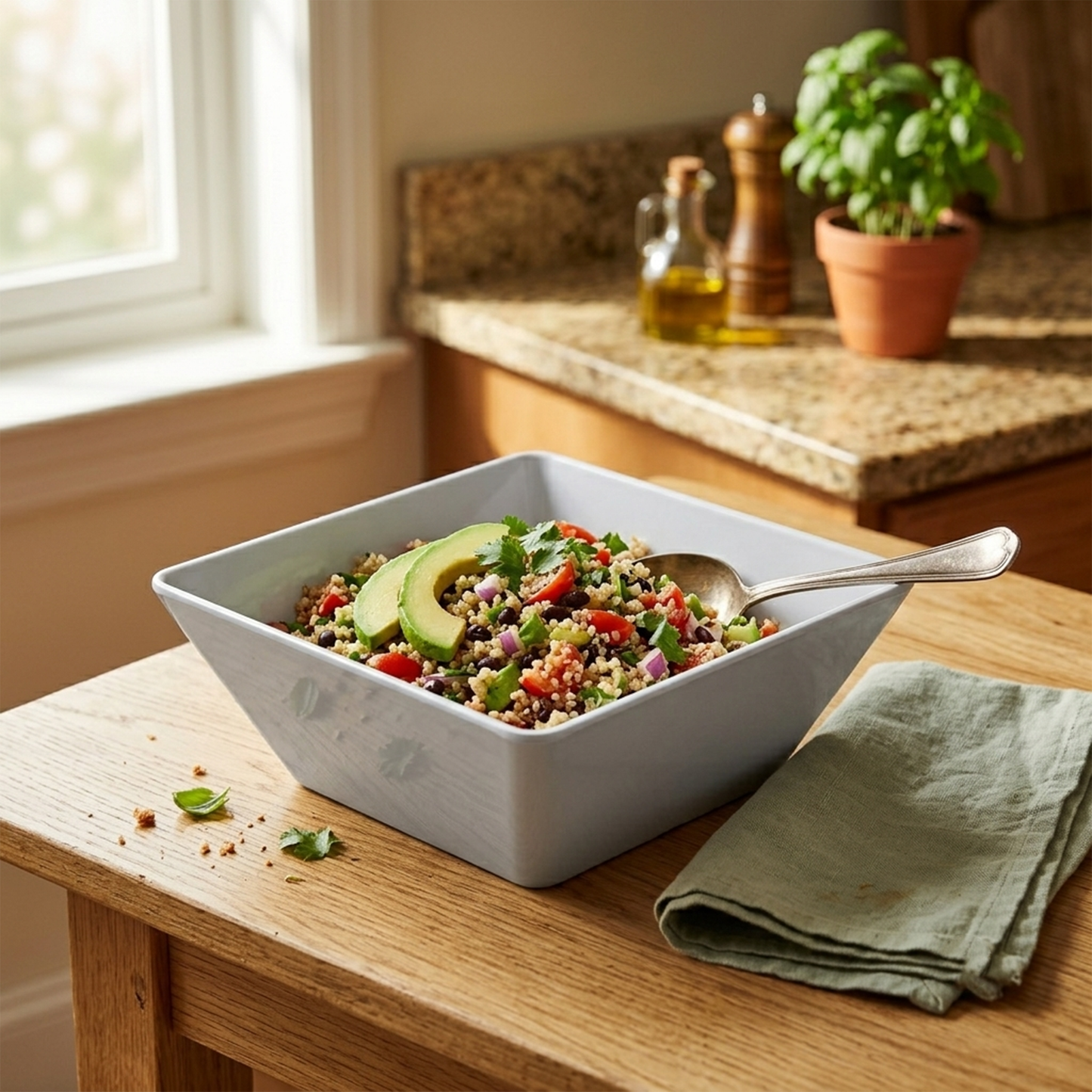 White Melamine Square Salad Bowl