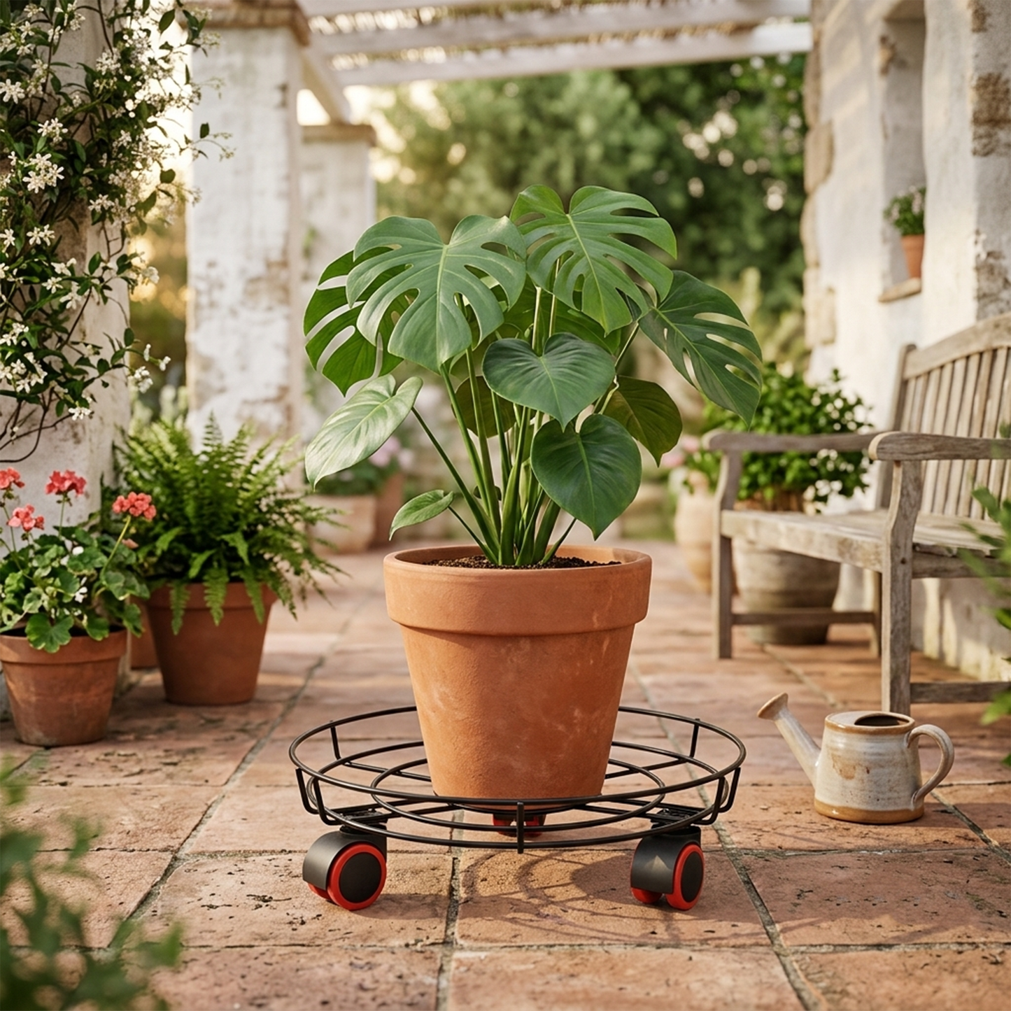 Metal Plant Pot Stand with Wheels