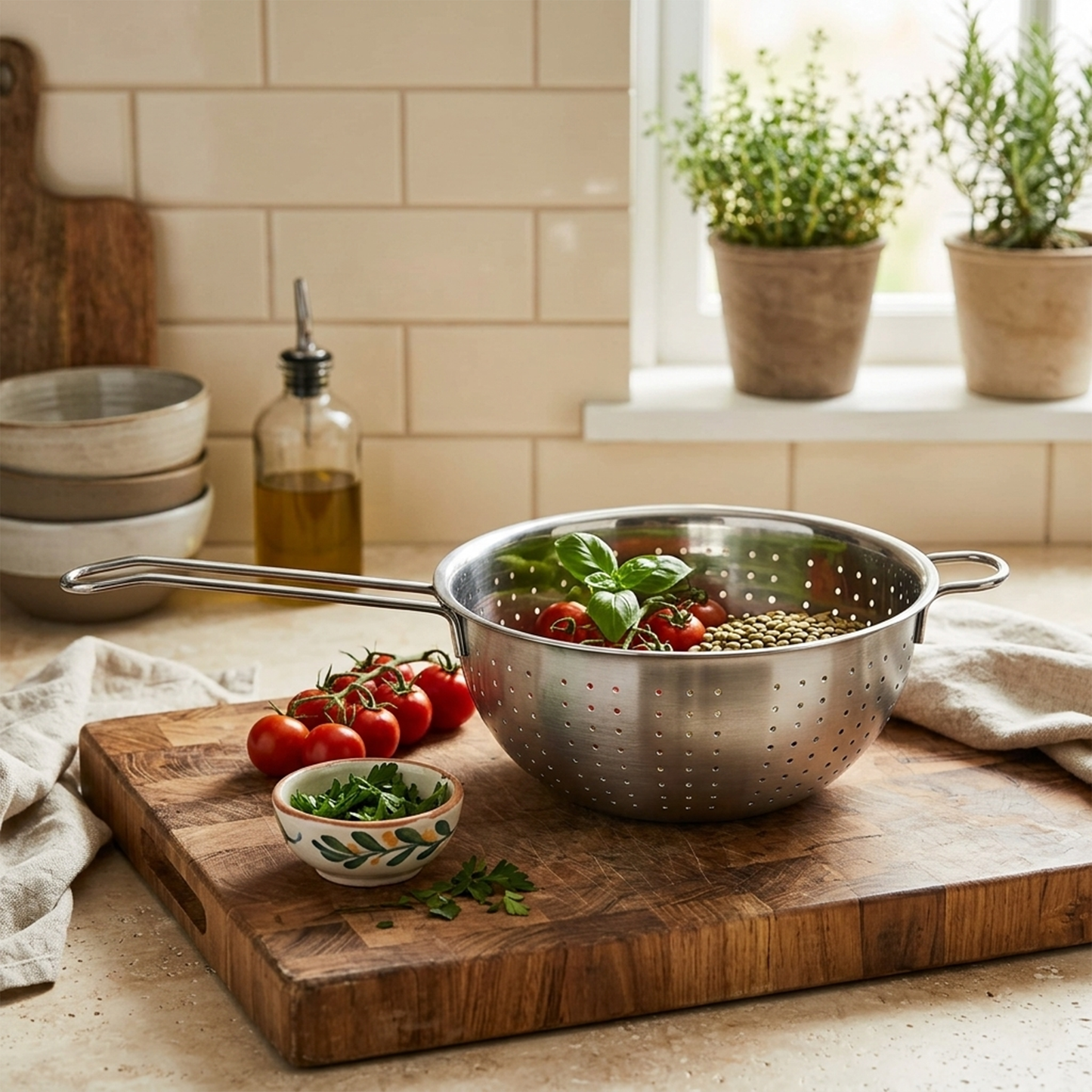 Deep Colander with Long Handle