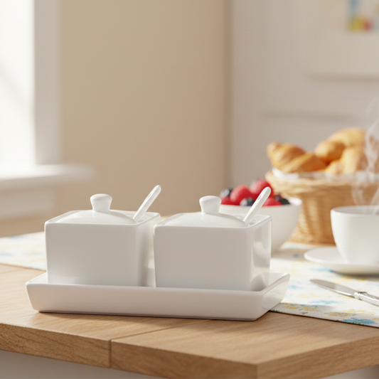 Jam/sugar bowl set of 2, white