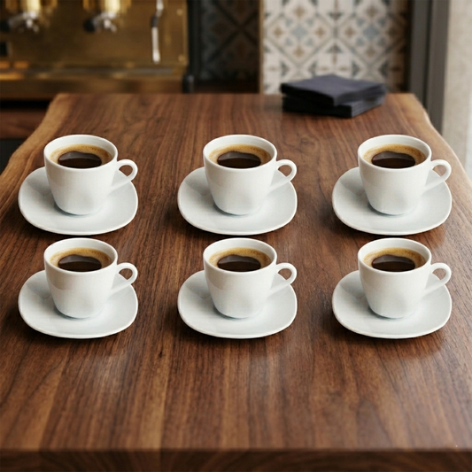 Square Coffee Cups with White Saucers -set of 6