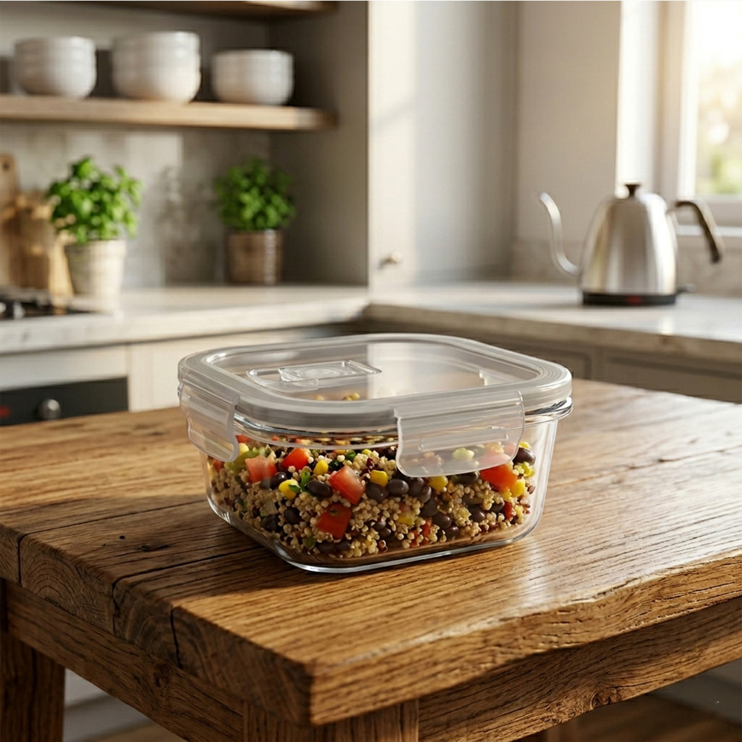 Square Glass Food Container with Plastic Lid