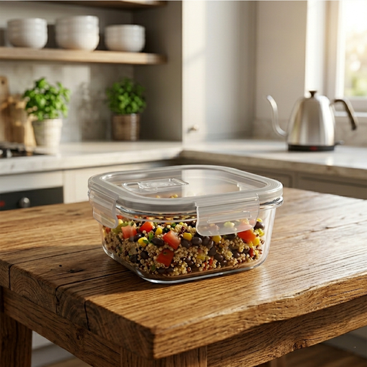 Square Glass Food Container with Plastic Lid