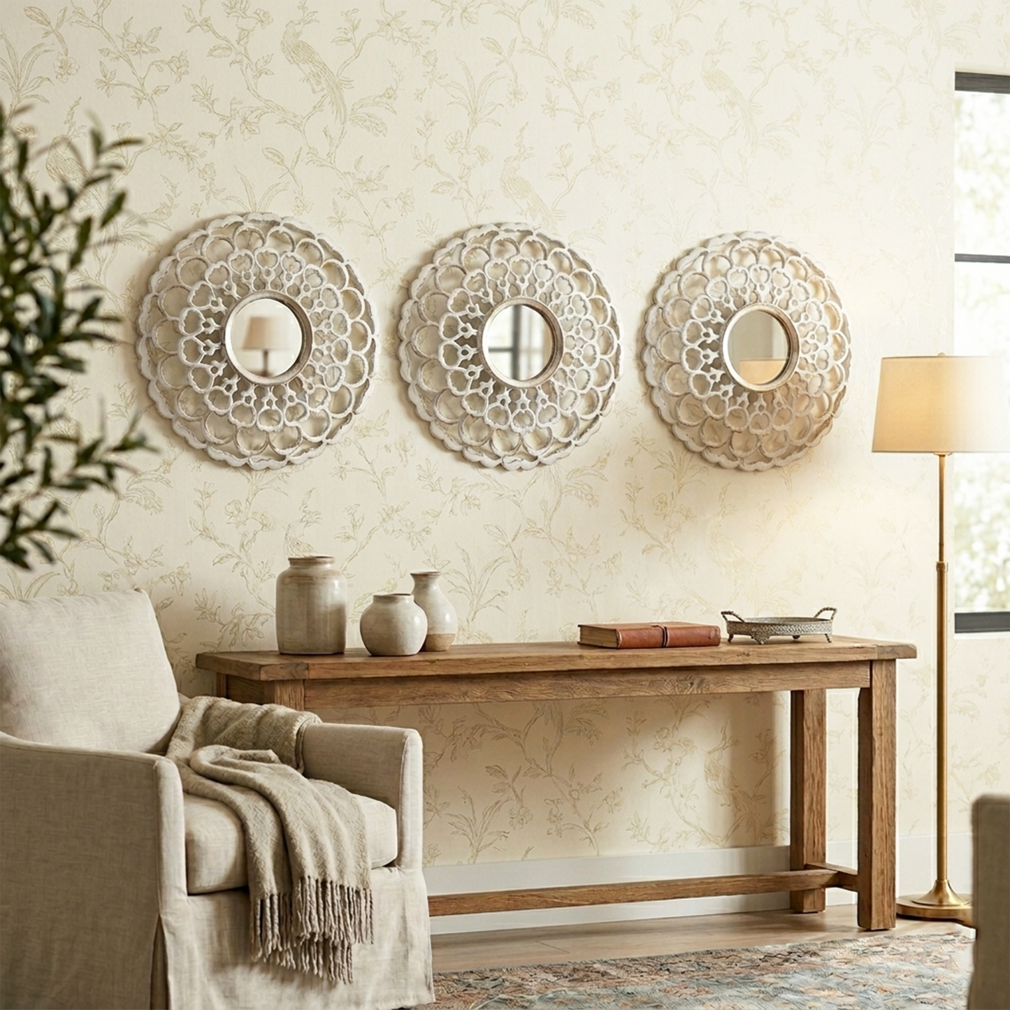 Set of 3 White Gold mirrors