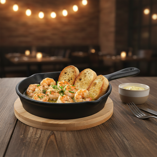 Serving Pan Cast Iron with Bamboo Base