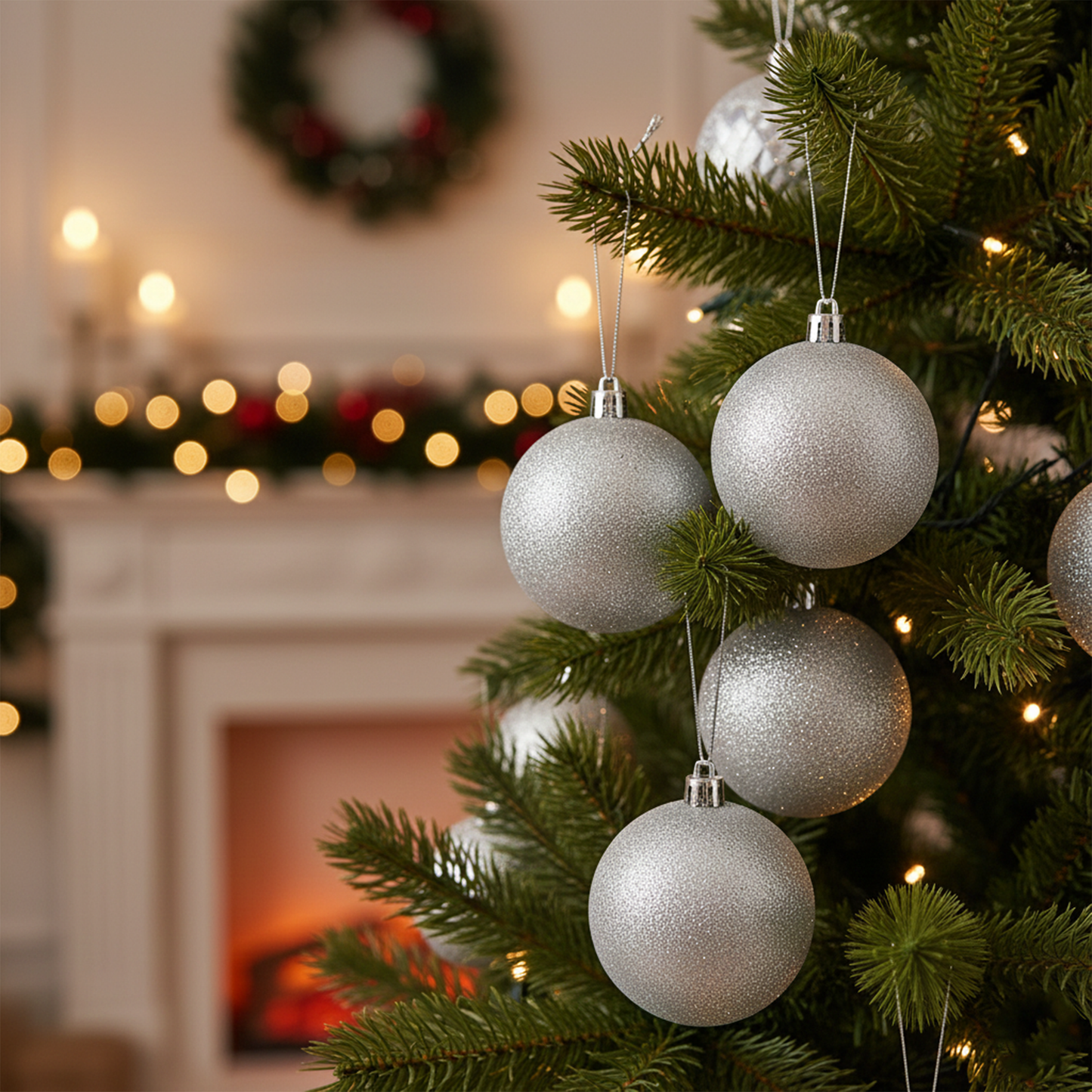 4 Silver Christmas Balls