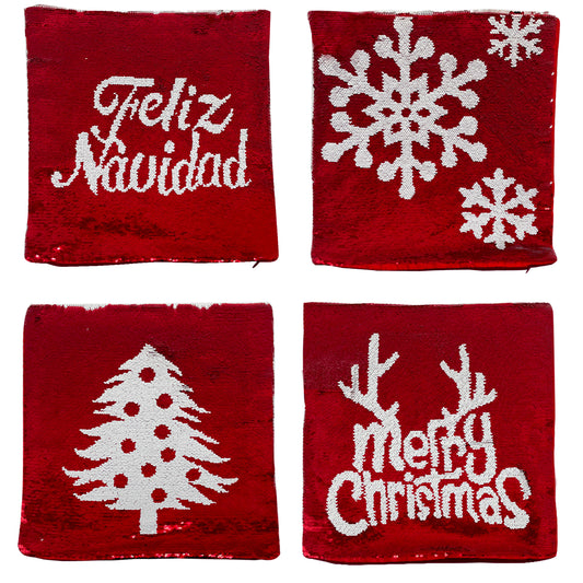 Assorted Christmas Cushion Cover with Sequins 38.5 x 38.5cm