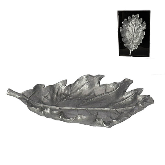 Multipurpose Decorated Leaf Tray Silver