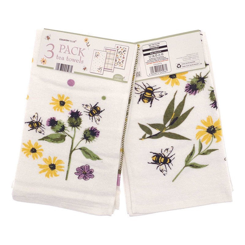 Tea Towels Velour Floral Bees – Pack of 3