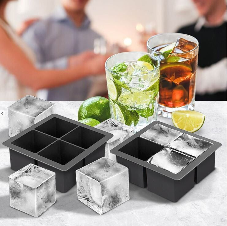 Giant Ice Cube Tray – 4 Square Moulds (Silicone)