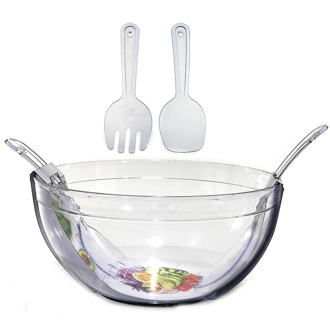 Salad bowl with 2 serving utensils