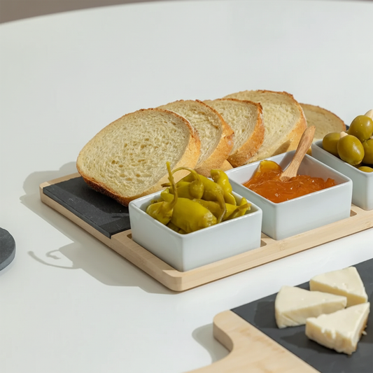 Serving Plate Slate w/wooden base